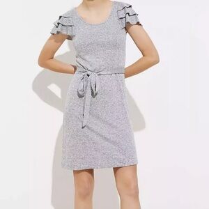 Loft Tiered Flutter Knit Dress Light Limestone Gray Sz Large